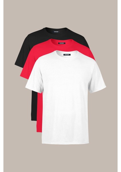 Erkek Çok Renkli T- Shirt Regular Fit Rahat Kesim Bisiklet Yaka 3'lü Basic Tişört Paketi