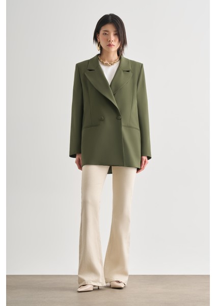 Oversize Çift Yırtmaçlı Haki Blazer Ceket