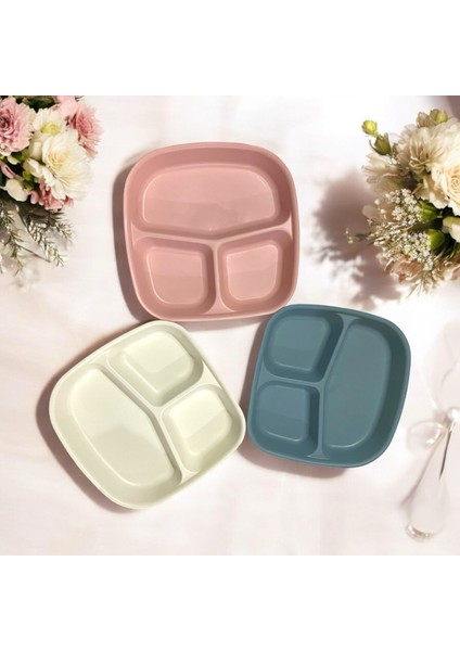 Bölmeli Kahvaltı Tabağı Plastik Piknik Çerez Yemek Servis Tabağı 21,5X23X3,5CM