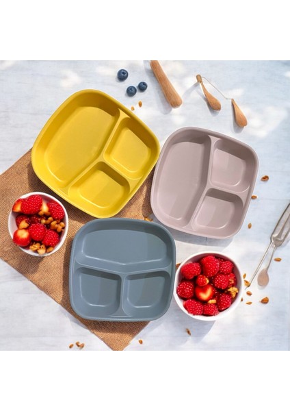 Bölmeli Kahvaltı Tabağı Plastik Piknik Çerez Yemek Servis Tabağı 21,5X23X3,5CM