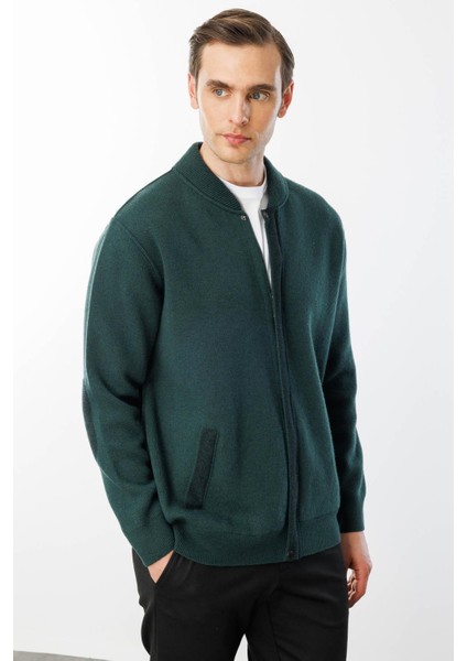 Erkek Pike Dokuma Fermuarlı Cepli Triko Mont Yeşil