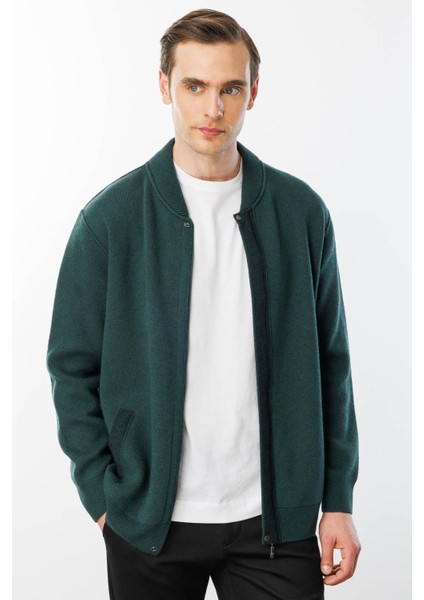 Erkek Pike Dokuma Fermuarlı Cepli Triko Mont Yeşil