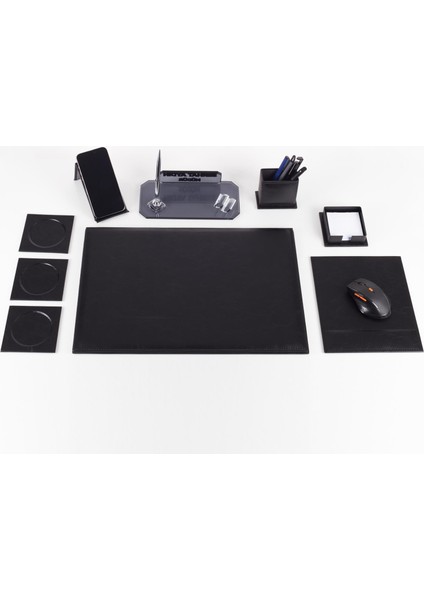 Sierra Ofis Siyah Deri Sümen Takımı ve Kristal Masa Isimliği Ofis Masa Sümen Seti ve Isimlik fiyatları