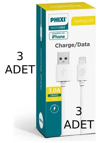 3 ADET phixi lightning usb Charles / data kablosu