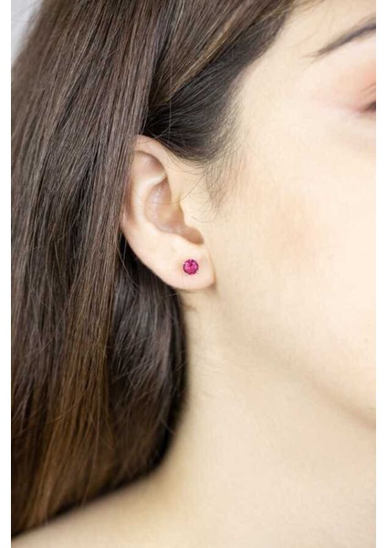 Kadın Kırmızı Taşlı Gümüş Tektaş Küpe Rose Kaplama fiyatları