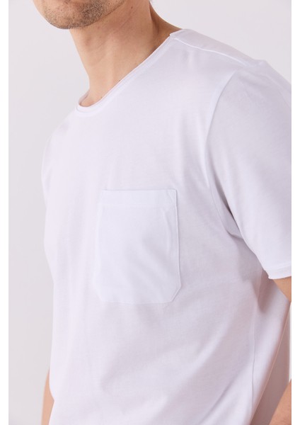 Simon Bisiklet Yaka Cep Detaylı Basic Tişört - Beyaz indirimleri
