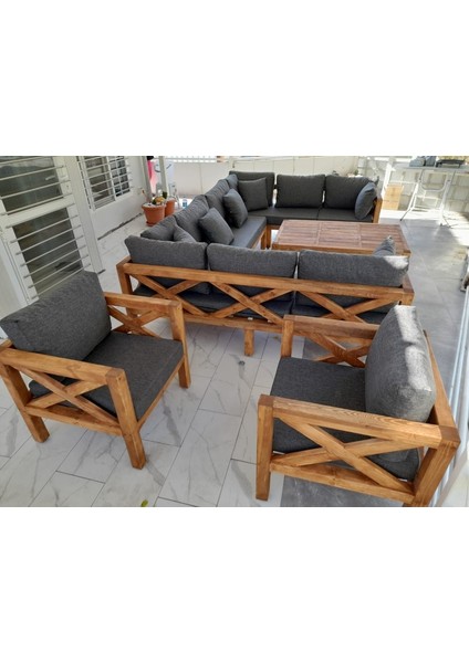 Kayra Bahçe Balkon Teras Ahşap Köşe Koltuk Takımı