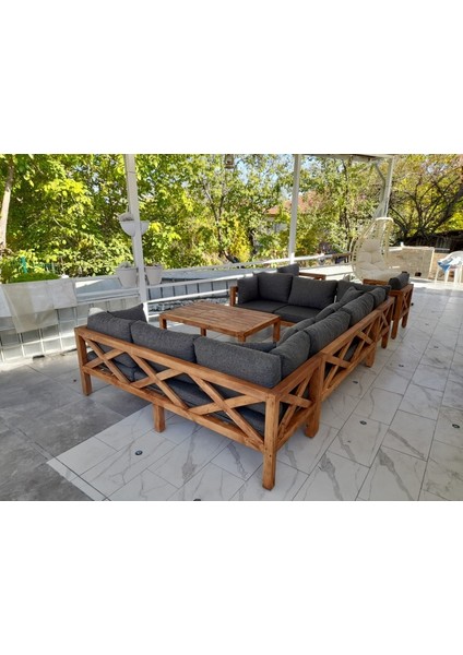 Kayra Bahçe Balkon Teras Ahşap Köşe Koltuk Takımı