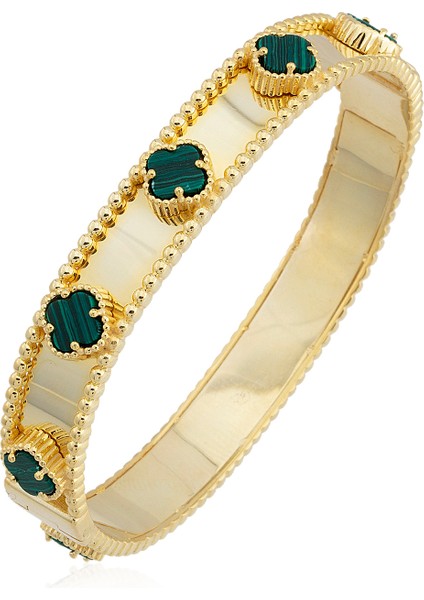 Gold Renk Emerald Sıralı Ithal Yonca Kelepçe Bileklik Vip Kalite fiyatları