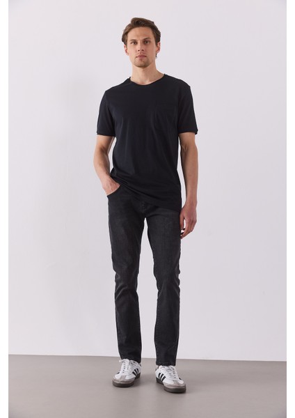 Simon Bisiklet Yaka Cep Detaylı Basic Tişört - Siyah fiyatları