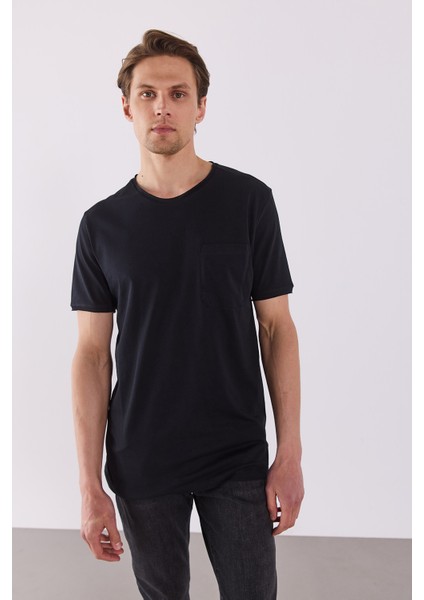 Simon Bisiklet Yaka Cep Detaylı Basic Tişört - Siyah modelleri