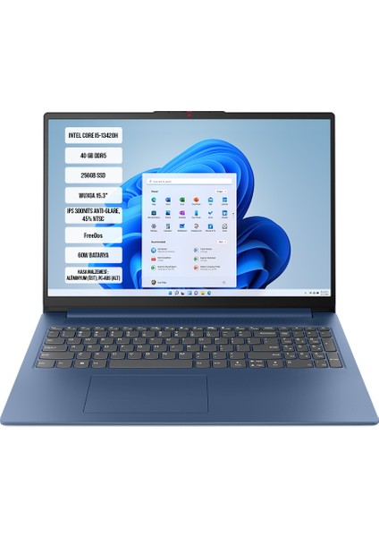 Ideapad Slim 3 15IRH10 83K10062TR-11 Intel Core I5-13420H 40GB Ddr5 256GB SSD Wuxga 15.3" IPS 60Hz Freedos Taşınabilir Bilgisayar