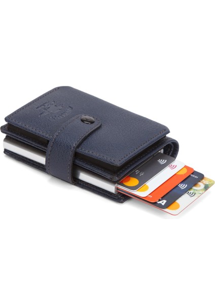Erkek Akordiyon Mekanizmalı Kartlık ve Cüzdan NEW318 - Lacivert