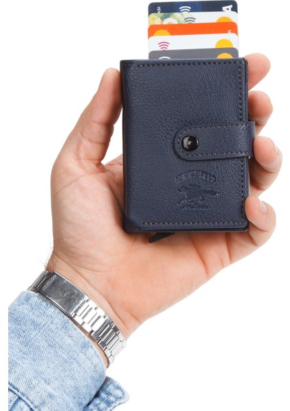 Erkek Akordiyon Mekanizmalı Kartlık ve Cüzdan NEW318 - Lacivert indirimleri