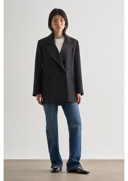 Oversize Çift Yırtmaçlı Siyah Blazer Ceket