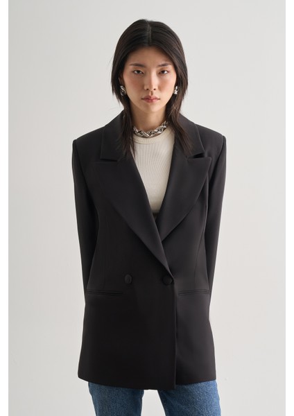Oversize Çift Yırtmaçlı Siyah Blazer Ceket fiyatları
