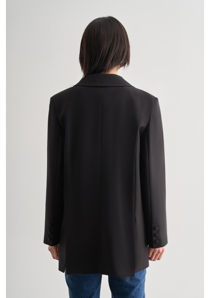 Oversize Çift Yırtmaçlı Siyah Blazer Ceket indirimleri