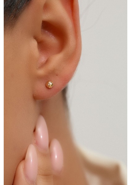8 Ayar Altın Kalemli Top Küpe 4 mm modelleri