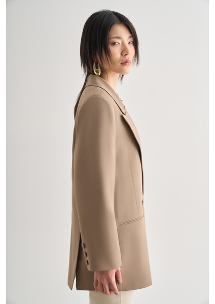 Oversize Çift Yırtmaçlı Bej Blazer Ceket fiyatları