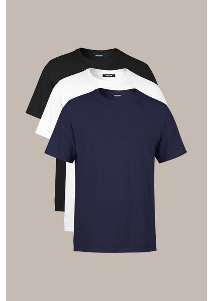 Erkek Çok Renkli T- Shirt Regular Fit Rahat Kesim Bisiklet Yaka 3'lü Basic Tişört Paketi