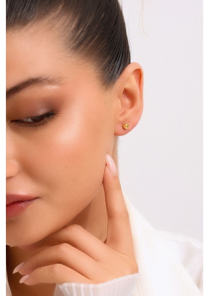 8 Ayar Altın Kalemli Top Küpe 5 mm modelleri