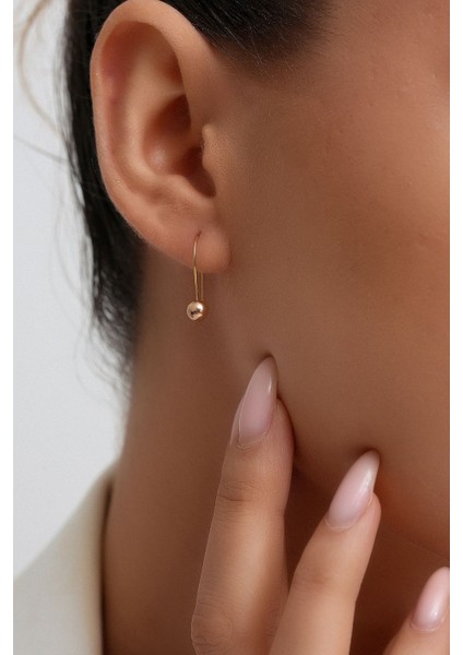 8 Ayar Altın Sade Çengelli Top Küpe 5 mm