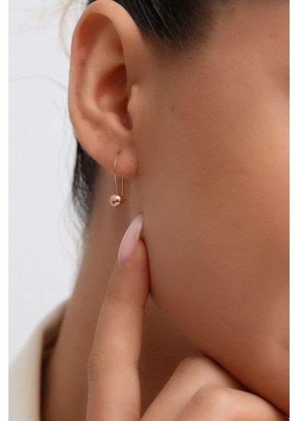 8 Ayar Altın Sade Çengelli Top Küpe 5 mm