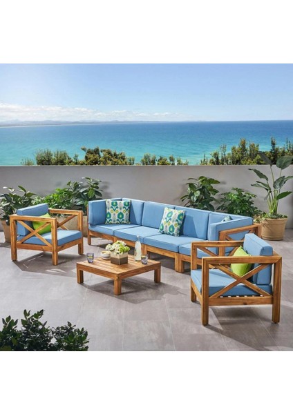 Lamia 4+1+1 Bahçe Balkon Teras Ahşap Oturma Grubu
