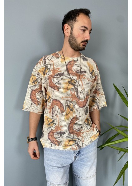 Oversize Tişört Bisiklet Yaka Jakarlı Tişört fırsatları