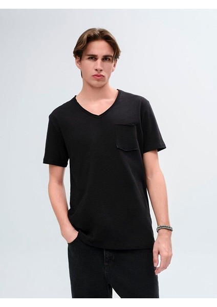 LTB Erkek Sıfır Yaka Basıc Kısa Kol Regular Siyah T-shırt fiyatları