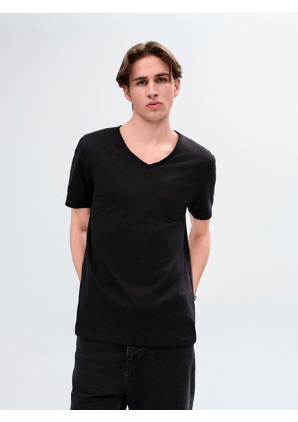 LTB Erkek Sıfır Yaka Basıc Kısa Kol Regular Siyah T-shırt modelleri