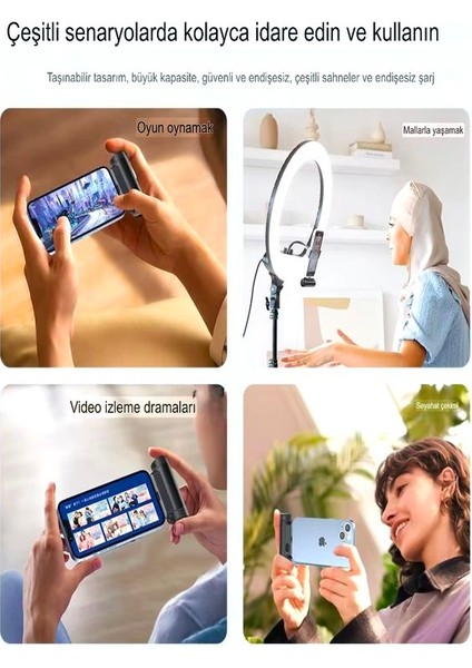 PW71 5000mAh Taşınabilir Powerbank Standlı - Lightning Girişli iPhone Şarj Aleti, Mini Boy
