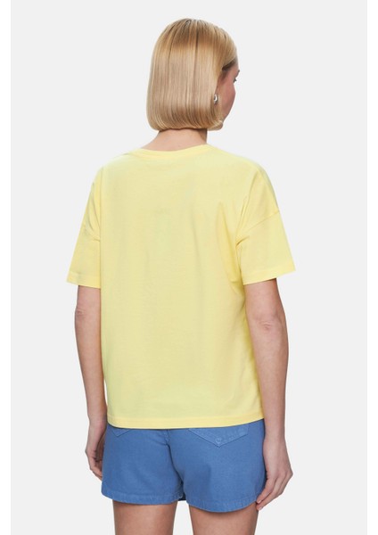 Avalon Pembe Bisiklet Yaka Baskılı Oversize Kadın Tshirt
