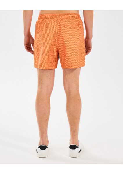 M 5 Inch Allover Print Swimshort Erkek Turuncu Deniz Şortu S2510008-700