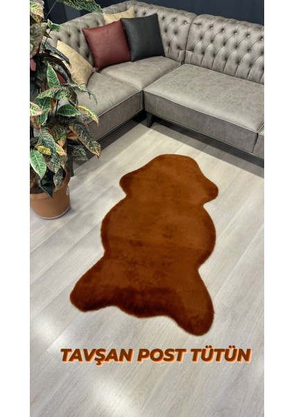 Tavşan Tüyü Tütün Yumuşak Makinada Yıkanabilir Kaymaz ve Toplanmaz Süet Taban Post Halı