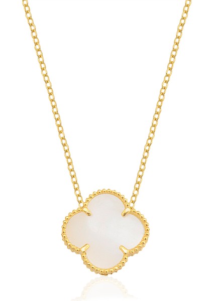 Gold Renk Sedef Krem Ithal Yonca Kolye Vip Kalite fiyatları