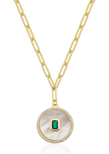 2025 Özel Renk Kaplama Sedef Üzeri Emerald Taşlı Ithal Fashion Kolye fiyatları