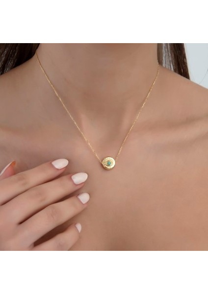 Gold Renk Cross Design Minimal Evil Eye Kolye