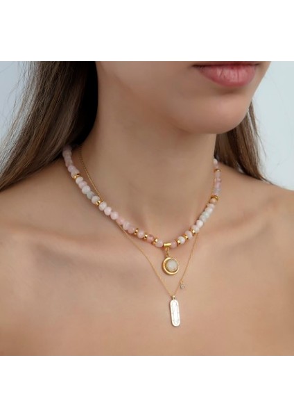 Gold Renk Sedefli Minimal Fashion Kolye