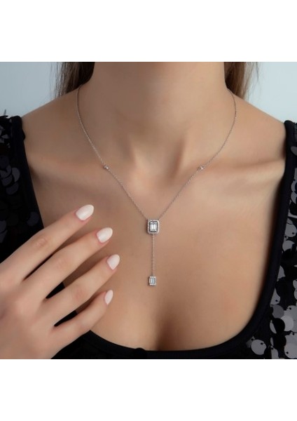 Zircon Baget Kesim Minimal Kolye