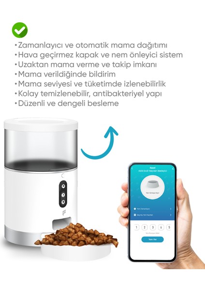 Kedi Köpek Akıllı Mama Kabı, Otomatik Mama Kabı, Wifi, 4lt, Uzaktan Kontrol, Porsiyon Ayarlı modelleri