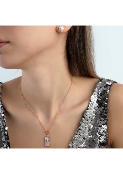 2025 Özel Renk Kaplama Sedef Üstü Taşlı Minimal Love Ithal Fashion Kolye