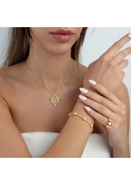 Gold Renkli Iconıc Fashion Kolye Vip Kalite