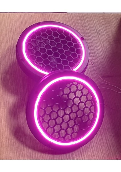 16CM Pembe Neon Işıklı Hoparlör ve Midrange Kapağı 1takım (2ADET) Vidalanabilir