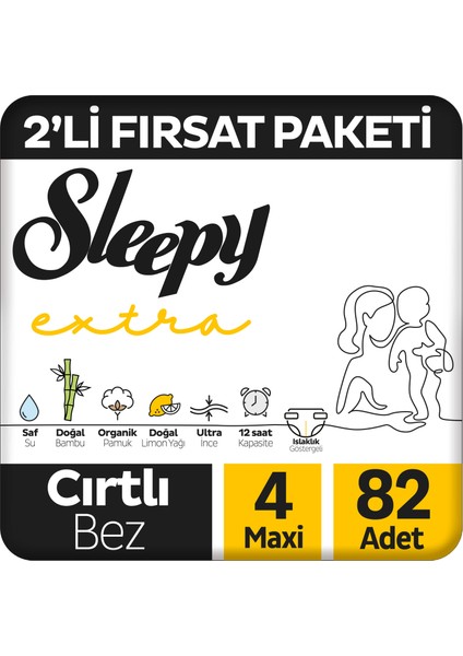 Extra Günlük Aktivite 2'li Fırsat Paketi Bebek Bezi 4 Numara Maxi 82 Adet