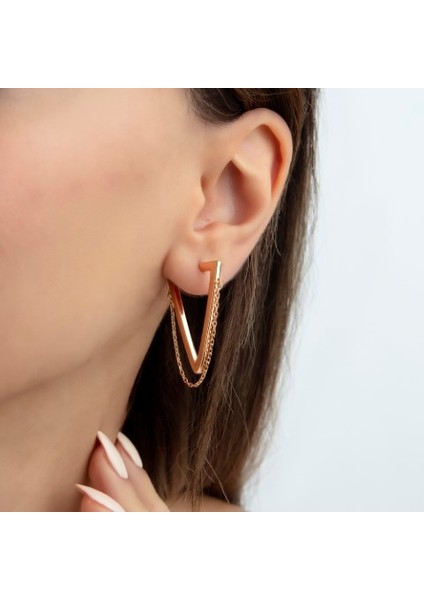 2025 Özel Renk Zincir Detaylı Trıangle Ithal Fashion Küpe