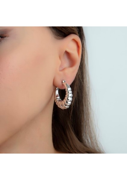 Silver Renk Spiral Halka Küpe