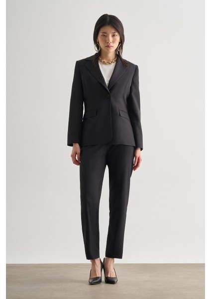 Siyah Tek Düğme Klasik Blazer Ceket
