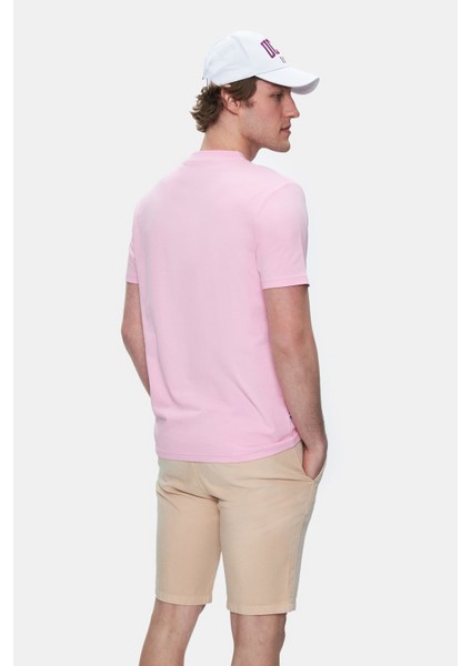Fabıo Açık Pembe Bisiklet Yaka Baskılı Standard Fit Erkek Tshirt