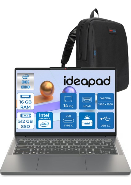 Ideapad Slim 3 14IRH10 Intel Core I7 13620H 16GB 512GB SSD Freedos 14" Wuxga (1920X1200) IPS 300NITS Taşınabilir Bilgisayar 83K0002ATRF01 + Zetta Çanta